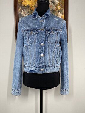 Aeropostale Denim Jean Jacket Women's Small Blue Distressed Casual